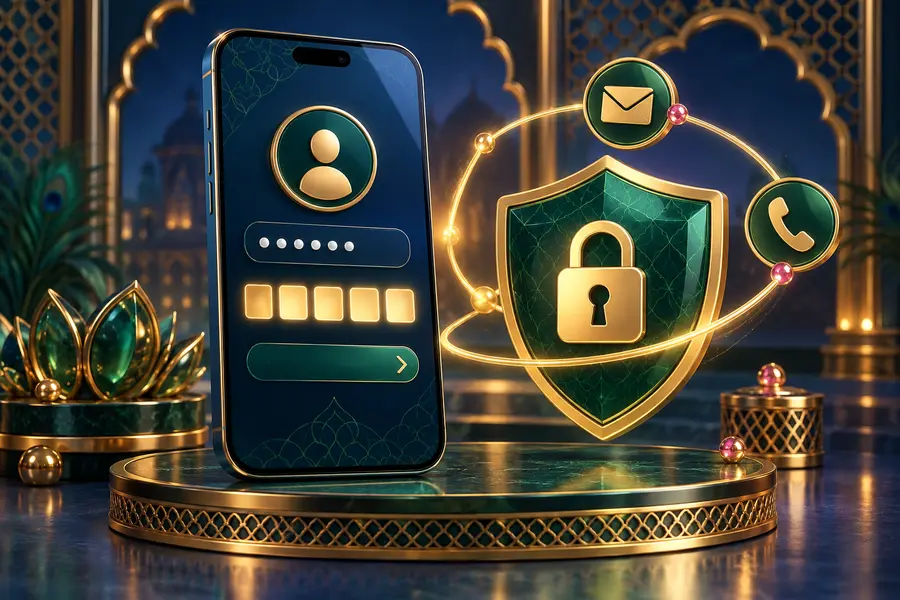 Account access shield with password and OTP safety symbols